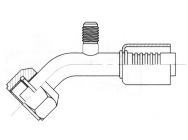 Anschluss Standard Schlaucharmatur im Stahl 45° FEMELLE M6 ORING PP 1/4 SAE |  |